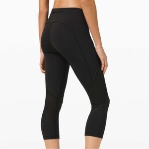 Lululemon Run Off Route Mid Rise Crop 21" Black Fast and Free crop Yoga pants 4
